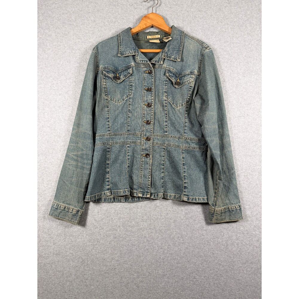 Axcess Liz Claiborne Women's Large Stretch Denim Jean Jacket Y2K Fitted 3978